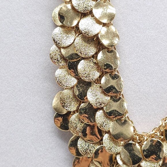 Gold Tone Statement Necklace With Textured Discs Adjustable Chain By Dressbarn - Picture 2 of 8